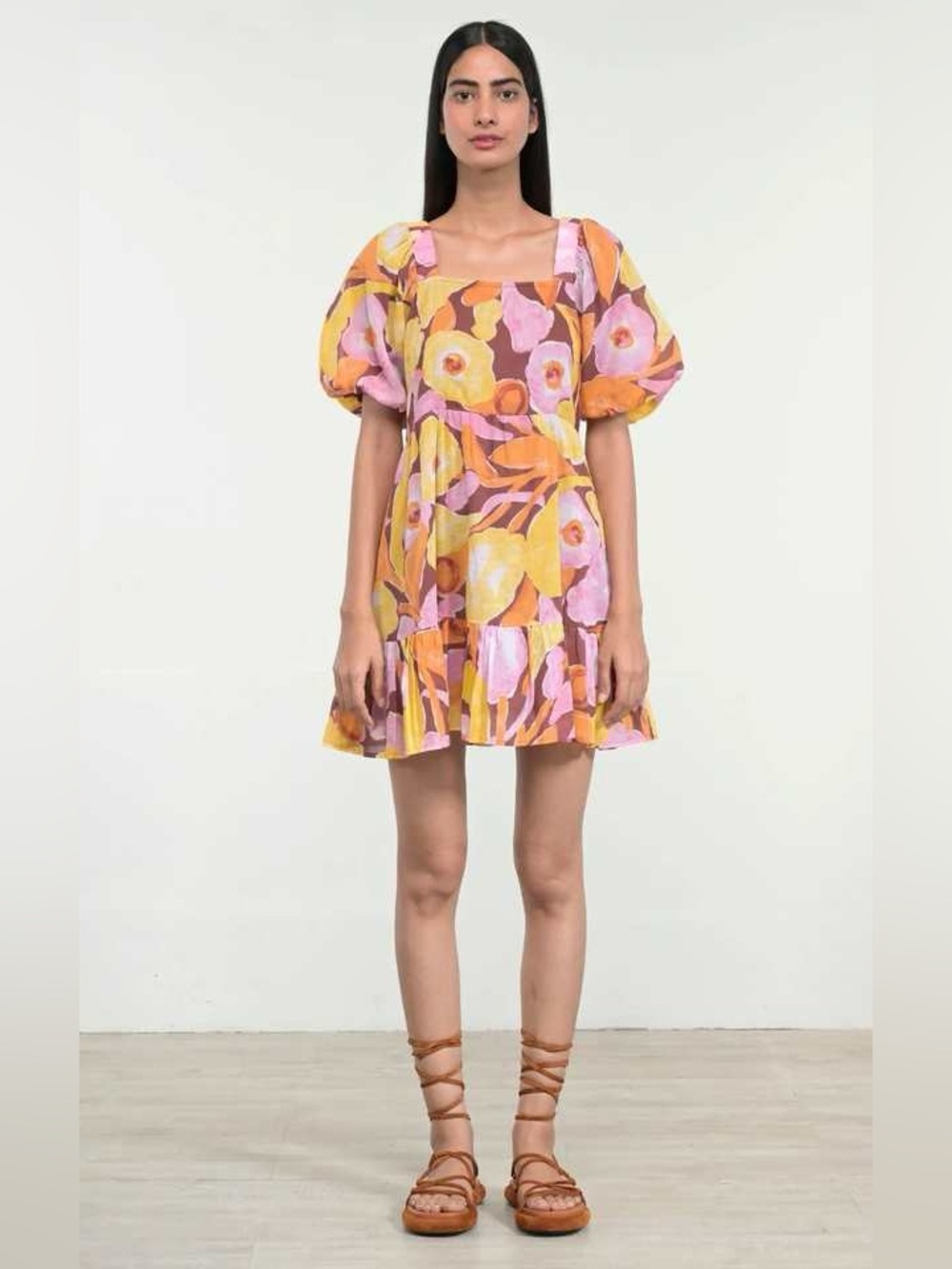 Banjanan Pink Yellow Brown Floral Mini Dress